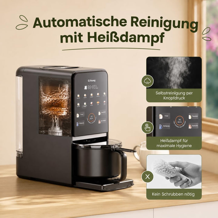 O.Young selbstreinigender Pflanzenmilch-Maker 1,2L Nussmilchmaschine mit Heissdampf-Selbstreinigung,