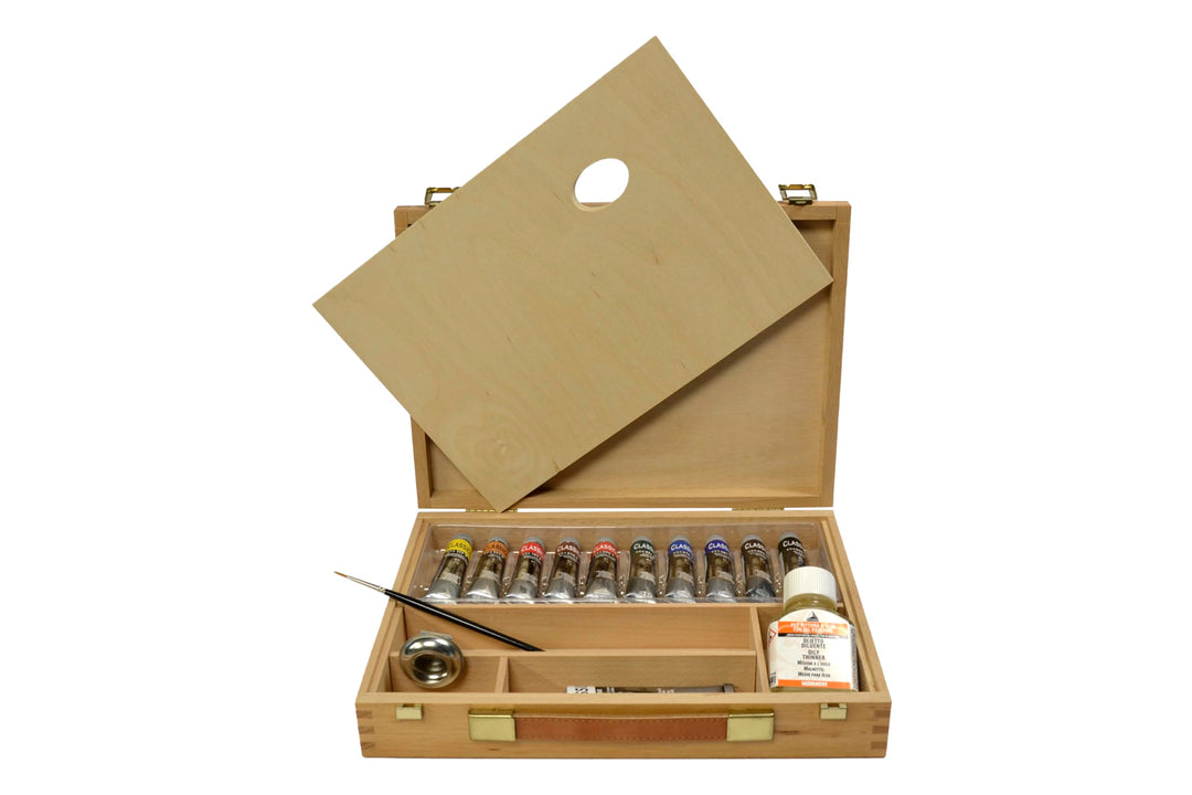 MAIMERI CLASSICO - Ölfarben-Set mit 10 x 20 ml Aluminiumtuben inkl. Zubehör im Malkasten Set 10 x 20