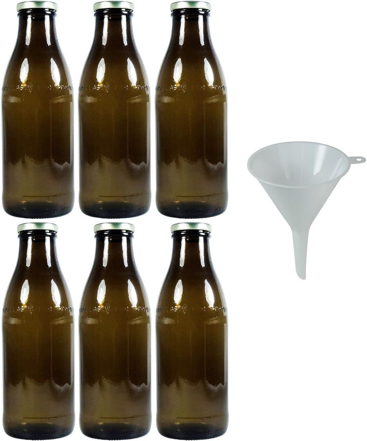 Viva-Haushaltswaren Gabriele Hesse e.K. 6 Braune Milchflaschen 1 Liter mit Schraubverschluss, Saftfl