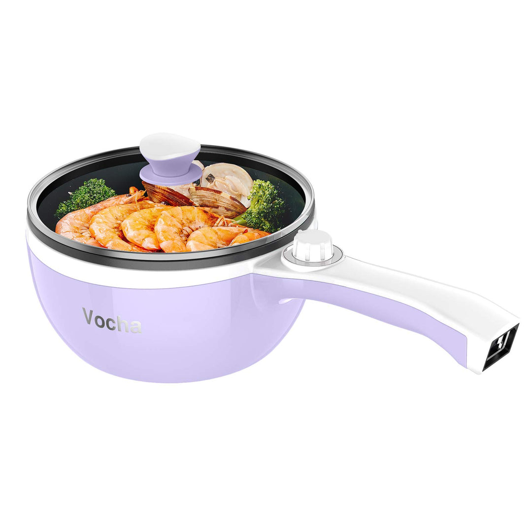 Vocha Elektrische Pfannen, 1,5 L Hot Pot Kleine, Antihaft Elektro Bratpfanne für Reise/Wohnheim, Tra