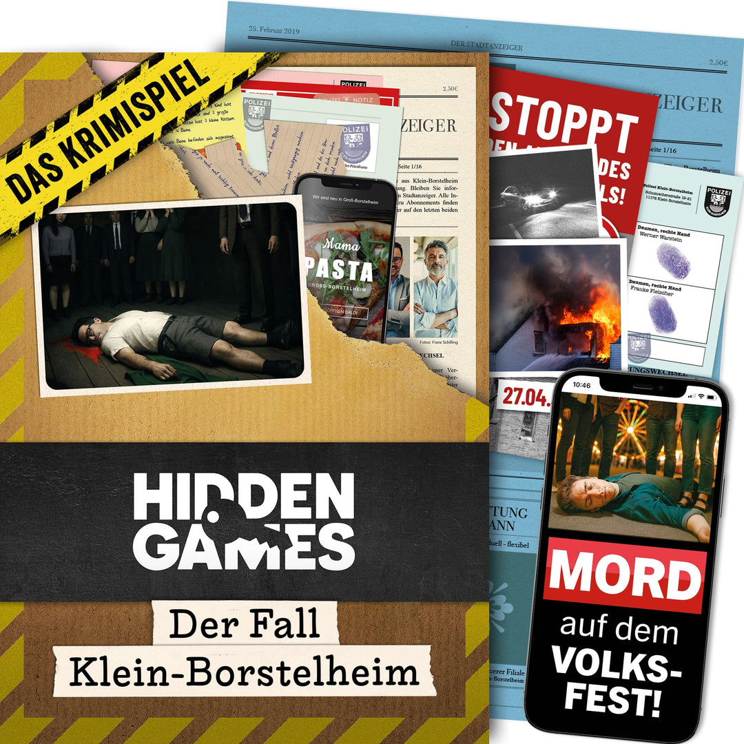 Hidden Games Tatort - Der Fall Klein-Borstelheim - Krimispiel für Erwachsene - Mordfall lösen Spiel