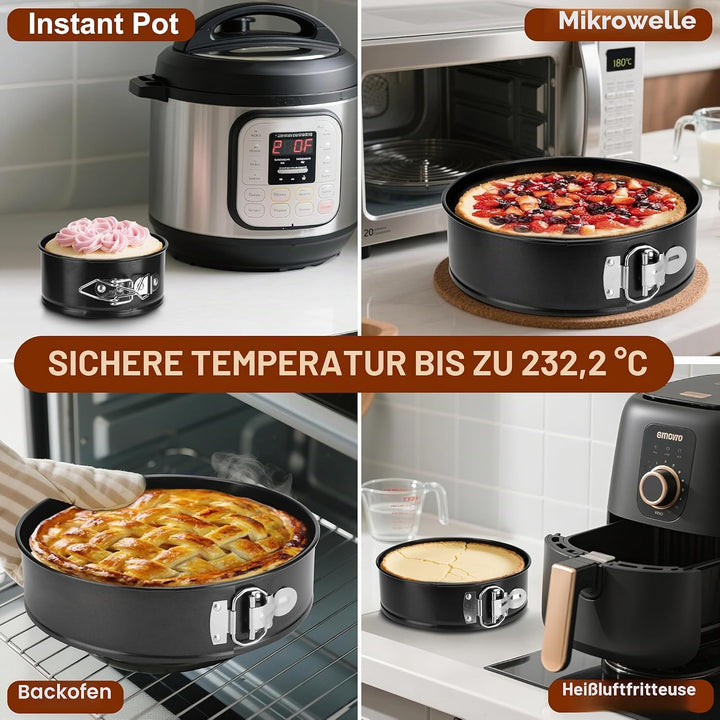 isheTao Springform, Set mit 4 Stück, 12/18/22/26 cm, Profi-Kuchenform, rund, und Backutensilien, abn