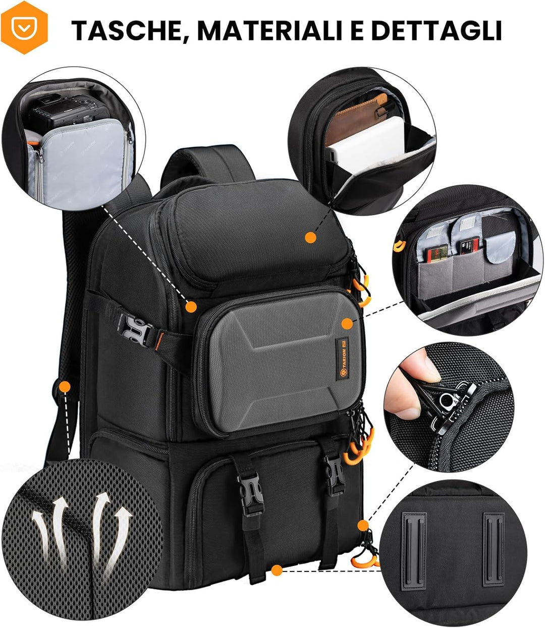 TARION Wasserdicht Kamerarucksack Spiegelreflex: DSLR SLR Gross Kameratasche mit 15,6 Zoll Laptopfac
