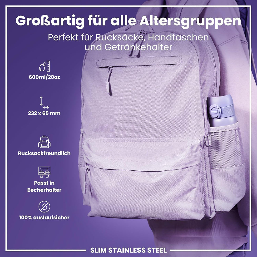 ION8 Leicht Stahl-Trinkflasche, 600 ml, Nicht IsoliertAuslaufsicher, Einhandöffnung, Sichere Verrieg