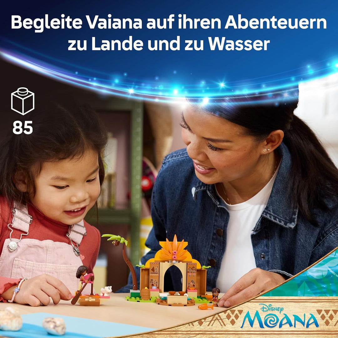 LEGO ǀ Disney Vaiana Vaianas Hütte und Boot - Lernspielzeug mit 2 Mini Puppen und Pua Tierfigur - Ge