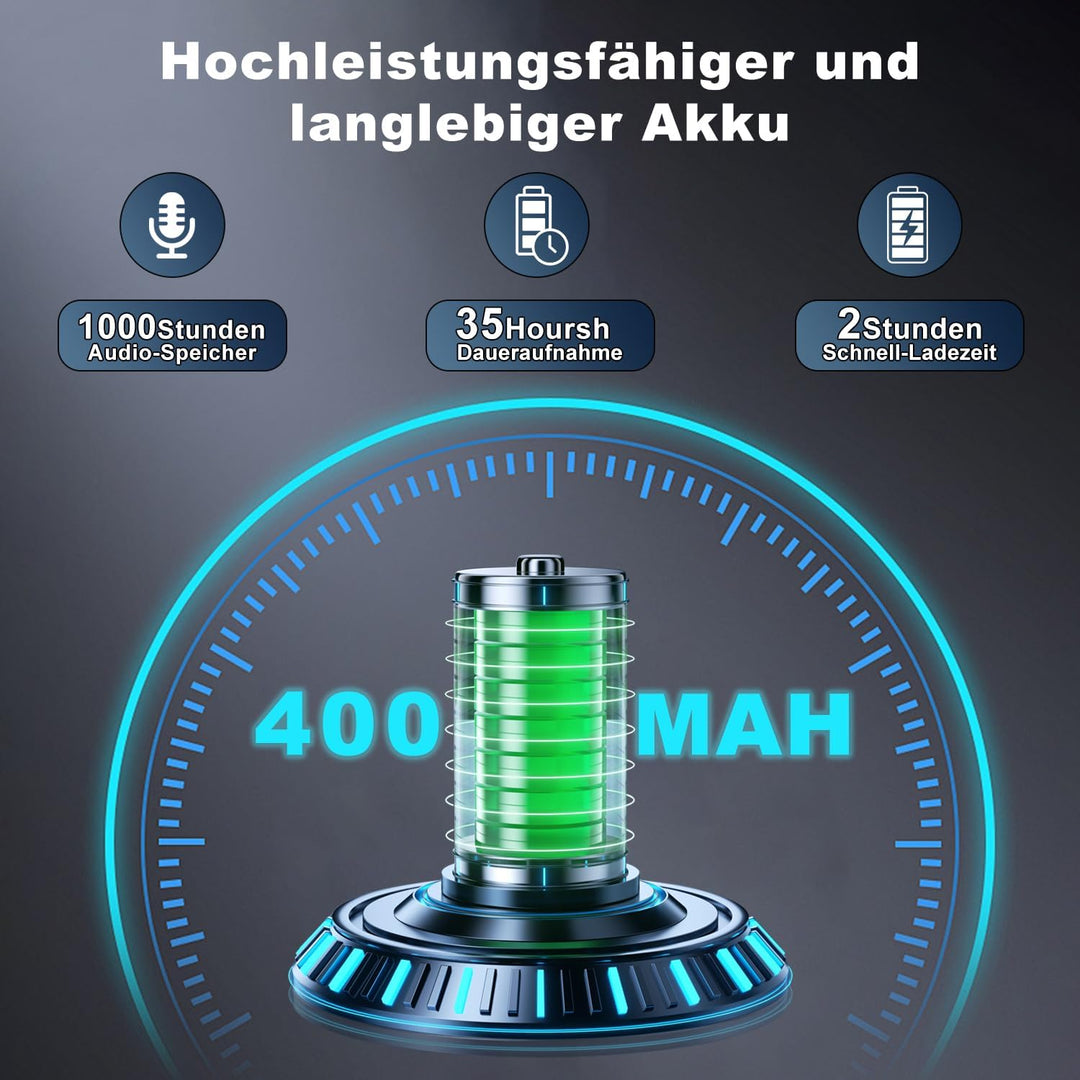 64GB Diktiergerät Mini - Tragbares USB-C Aufnahmegerät, Geräuschreduzierung, Magnetisch, One Touch D