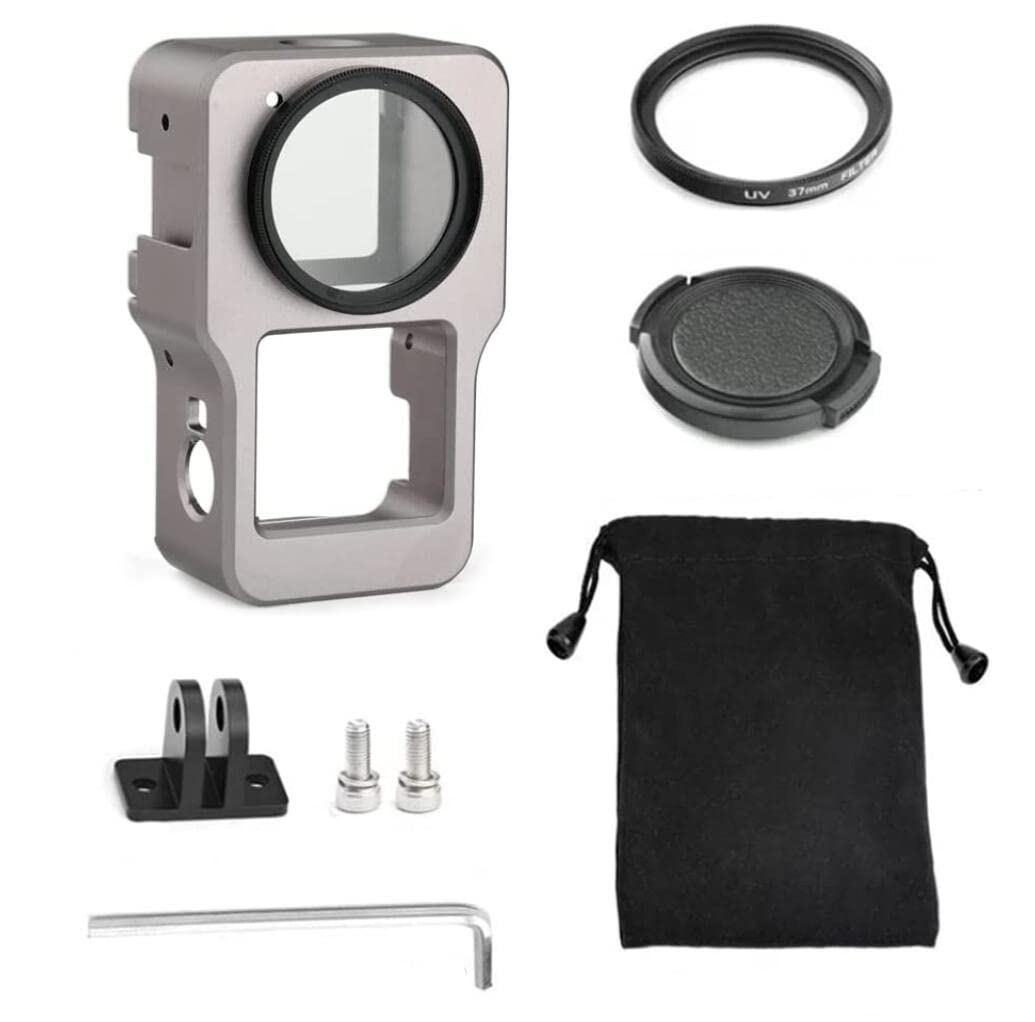 Honbobo Metall Cage Käfig für DJI Action 2, Schutz Rahmen Gehäuse + UV Filter + Base Adapter für DJI