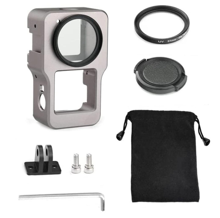 Honbobo Metall Cage Käfig für DJI Action 2, Schutz Rahmen Gehäuse + UV Filter + Base Adapter für DJI