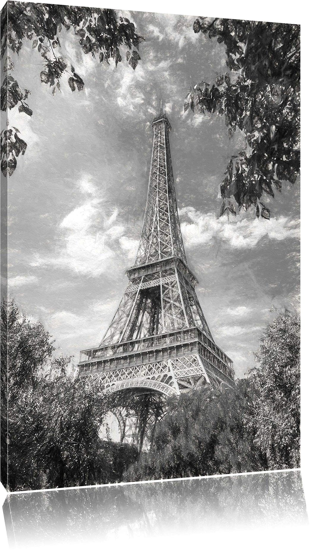 Pixxprint Eifelturm in Paris Kohle Effekt, Format: 100x70 auf Leinwand, 100x70