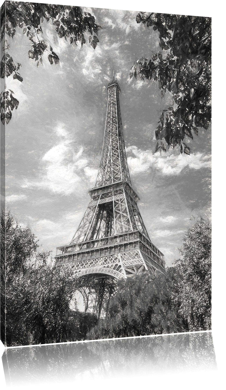 Pixxprint Eifelturm in Paris Kohle Effekt, Format: 100x70 auf Leinwand, 100x70