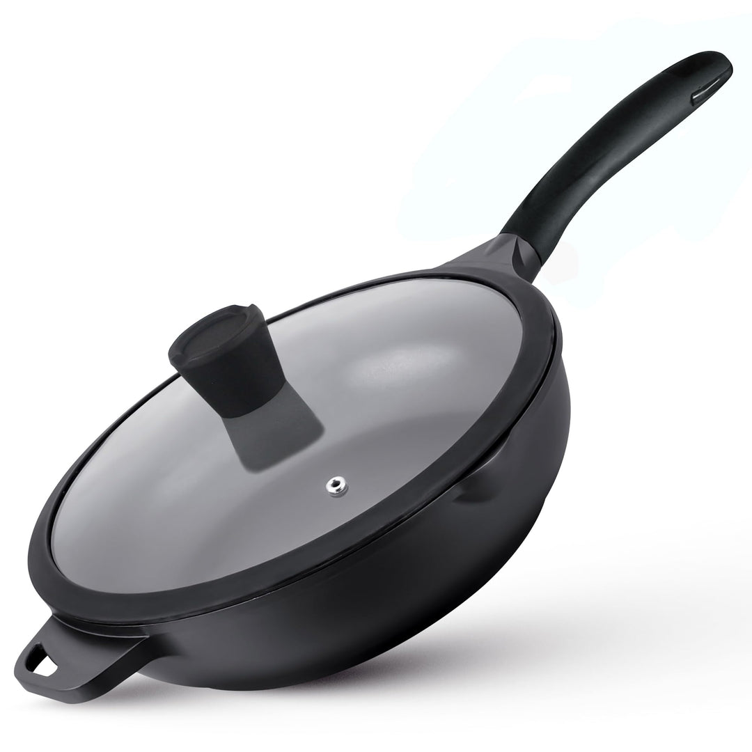 La Moustache - Pfanne 28 cm mit Glasdeckel, 100% PFOA-Freie, Optimale Wärmeverteilung - Antihaftbesc