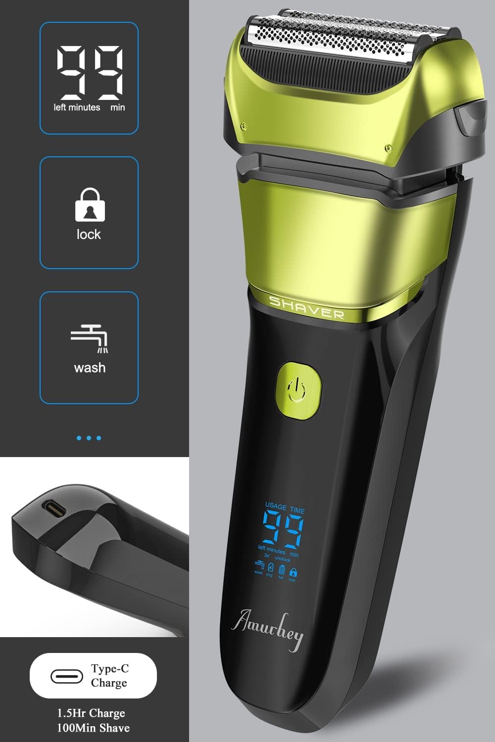 Rasierer Herren Elektrorasierer & Trimmer mit 3 flexiblen Klingen, wiederaufladbarer & kabelloser el