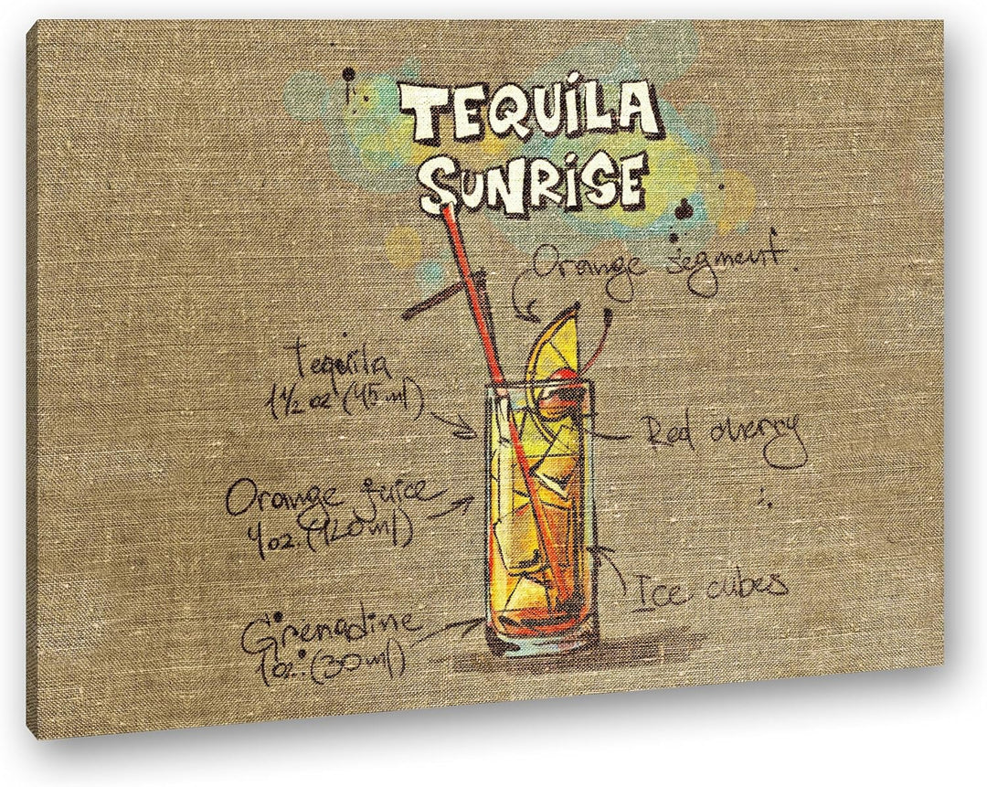deyoli Rezept für einen Tequila Sunrise Format: 80x60 als Leinwandbild, Motiv fertig gerahmt auf Ech