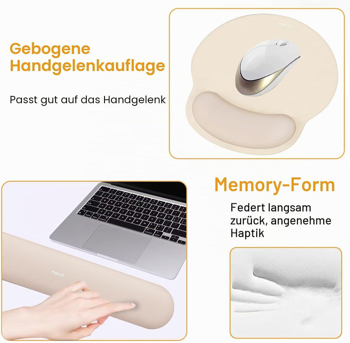 MOSISO Handgelenkstütze für Mauspad&Tastatur Set, Ergonomisch Kreisförmig Mauspad&Untersetzer rutsch