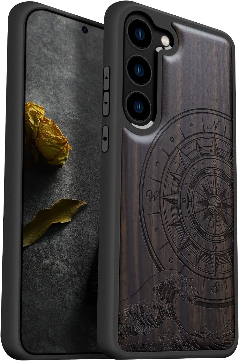 Carveit Holz Handyhülle für Galaxy S23 Plus Cover [Einzigartiges Design Case] Stossstange hülle Komp