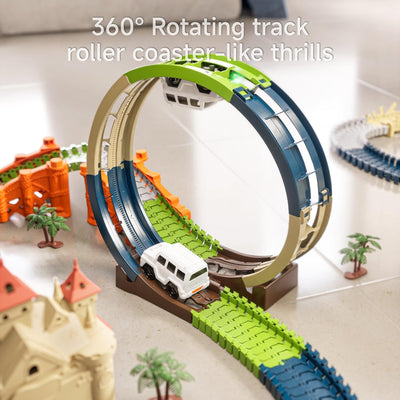 TUMAMA Rennstrecken Spielen Fahrzeuge Spielzeug Set, Flexible Track Rennbahn mit 360 Loop und Auto T