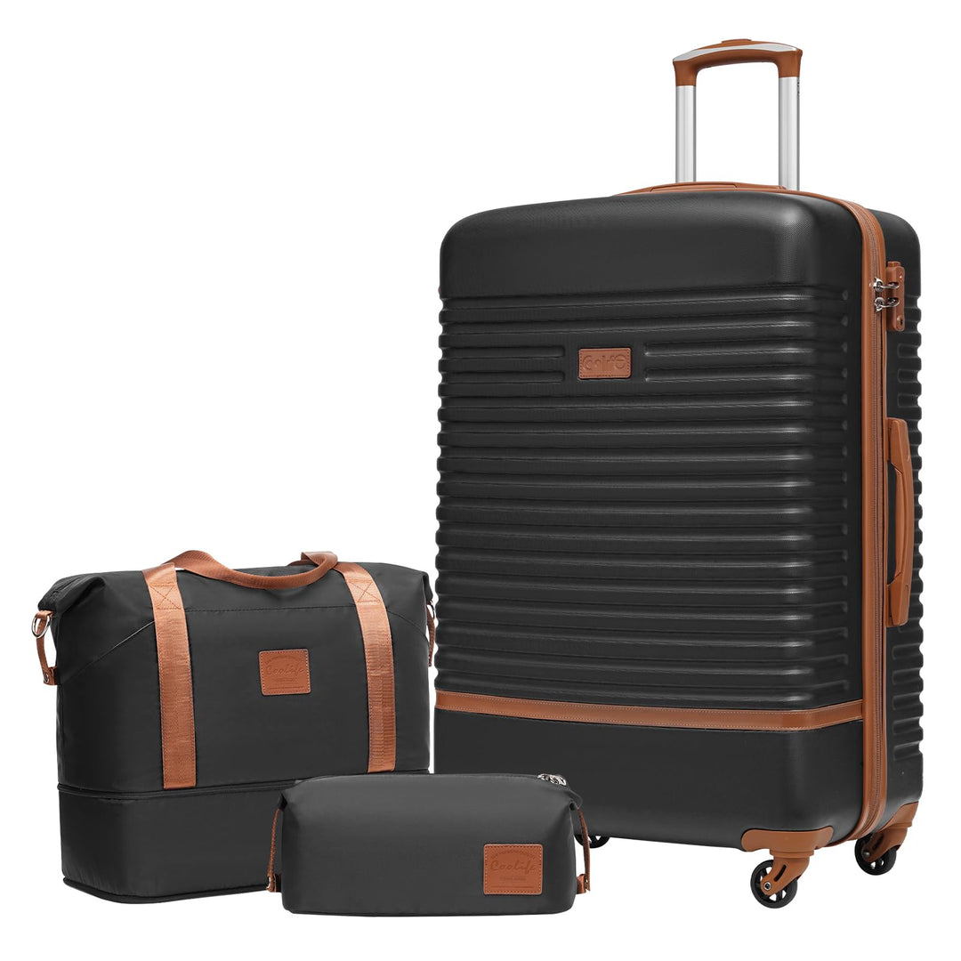 COOLIFE Koffer Set 3-TLG: Koffer Gross + Reisetasche | ABS Hartschale Leicht, 360° Räder & TSA-Schlö