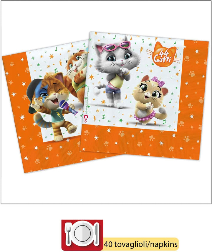 Ciao Y4961 44 Cats Party Tableware Set, Single, Mehrfarbig, 24 people