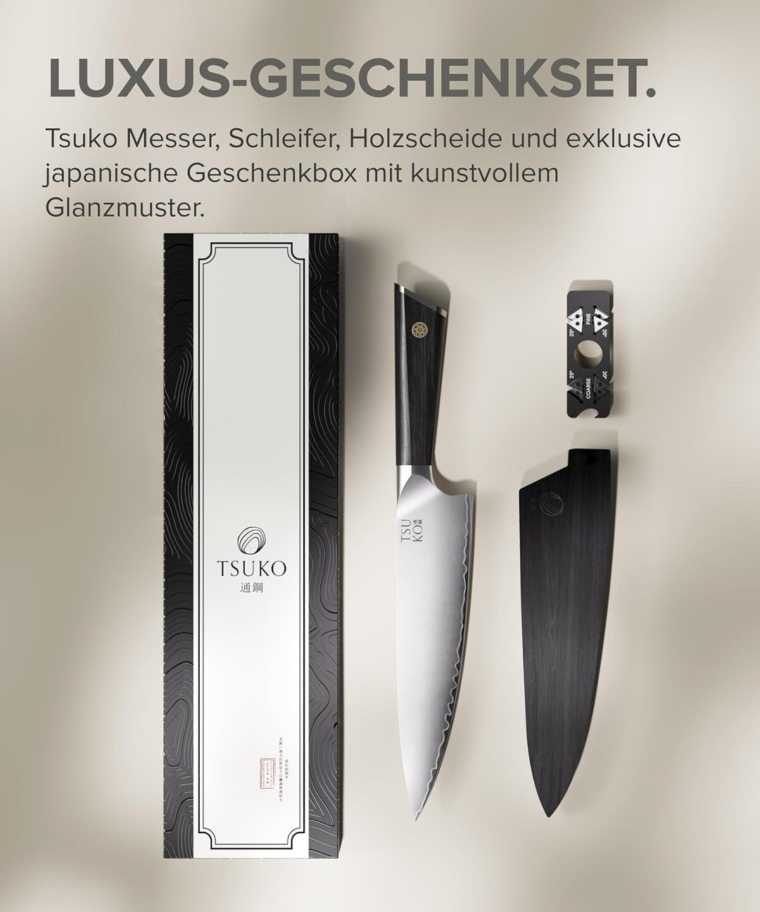 Tsuko Kochmesser, vierstufiger Schärfer & Holzscheide - 20,3 cm, professionelles japanisches Küchenm