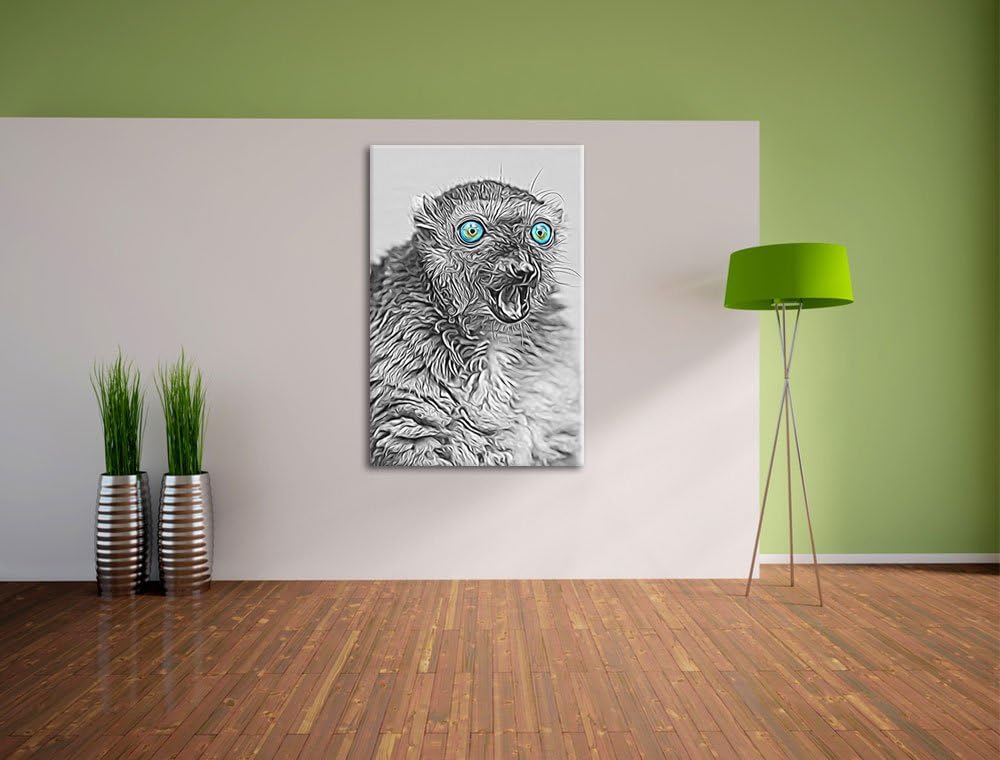 aufmerksamer seltener Blauaugenmaki schwarz/weiss Deluxe Format: 100x70 cm auf Leinwand, XXL riesige