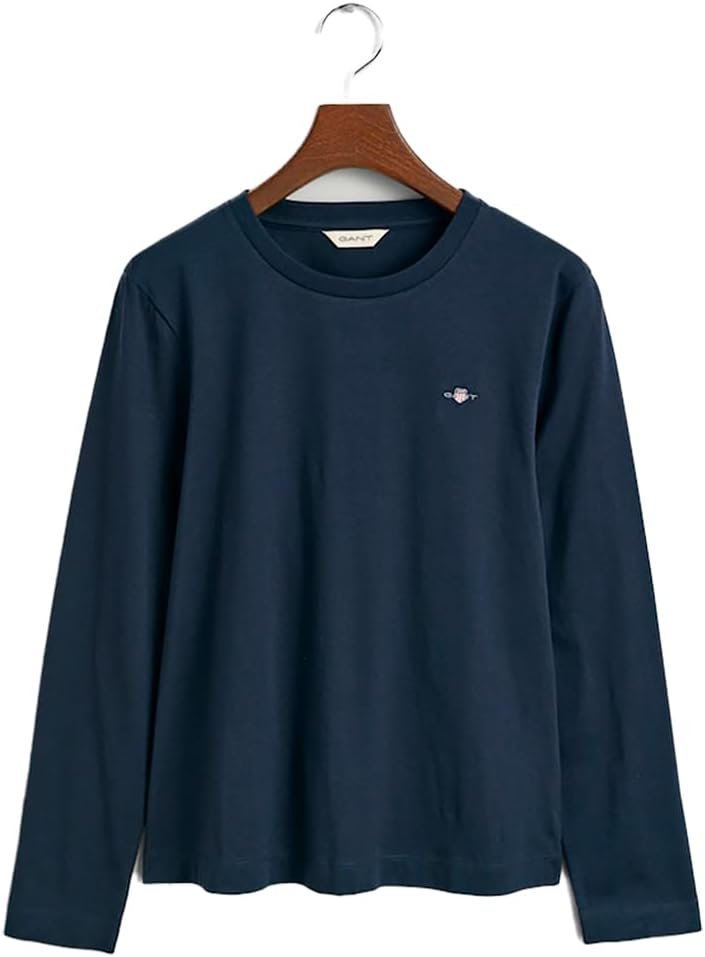 GANT Damen Reg Shield Ls T-Shirt, Evening Blue