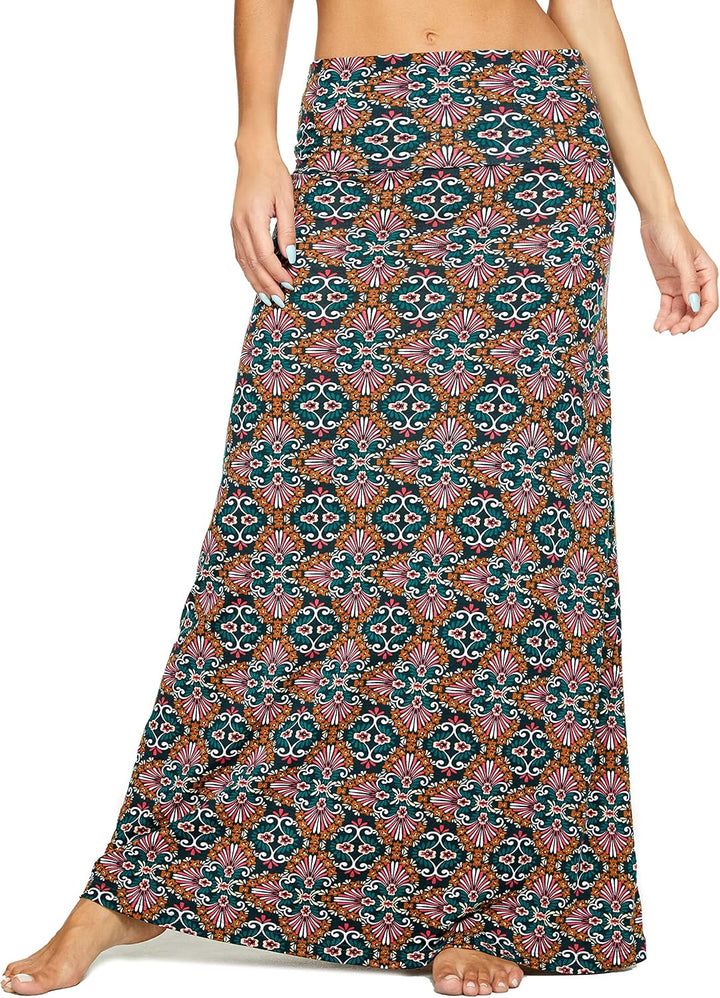 Exchic Maxirock für Damen, Bohemian-Stil, mit Druck, einfarbig, elastischer Taillenbund, lang XL 11,