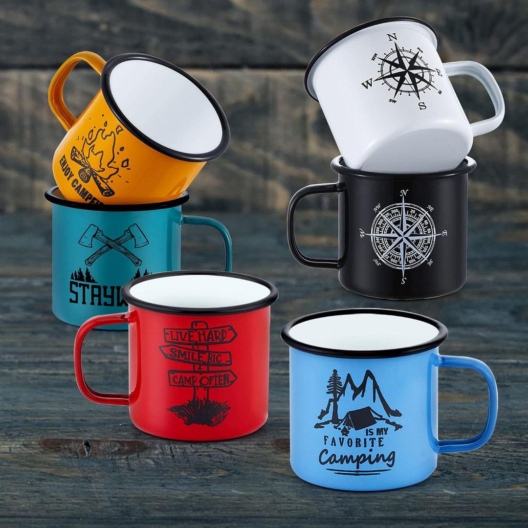 Emaille Tasse 6er-Set, Joyfair 455 ml Bunte Kaffeetassen - Blau/Rot/Grün/Gelb/Schwarz/Weiss, Trinkbe