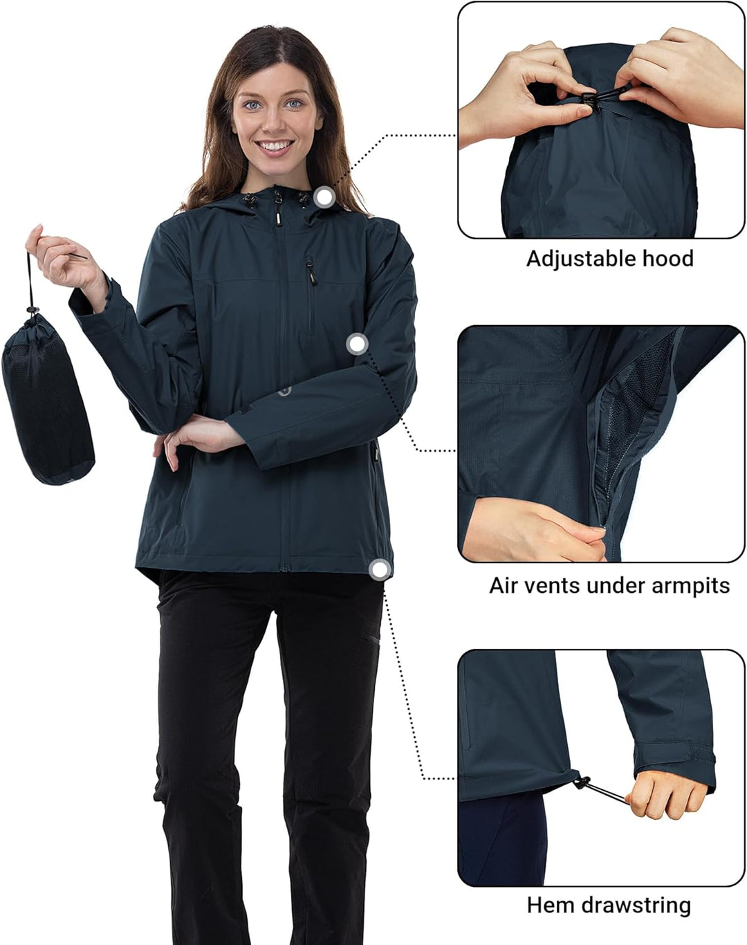 Outdoor Ventures Damen Regenjacke 10000MM Wasserdicht Leichte Gefüttert Packbar Sportjacke Funktions