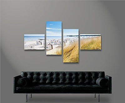 islandburner Bild Bilder auf Leinwand Strandkorb Strand Meer 4L Urlaubsfeeling XXL Poster Leinwandbi