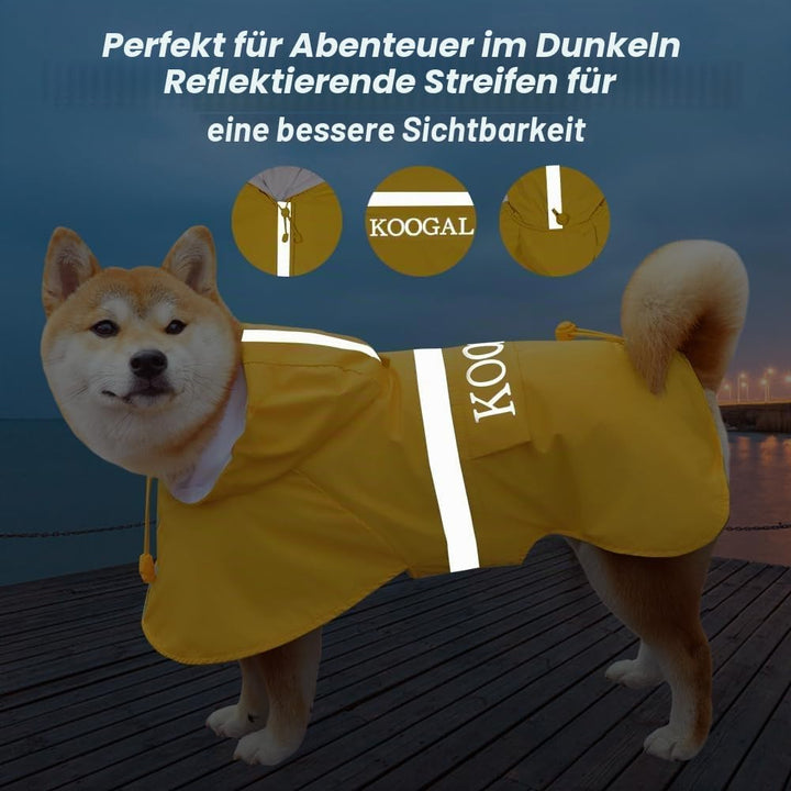 KOOGAL Grosse Hunde Regenjacken Mit Kapuze,Hunde Regenmantel,Mit Reflektierenden Sicherheitsstreifen