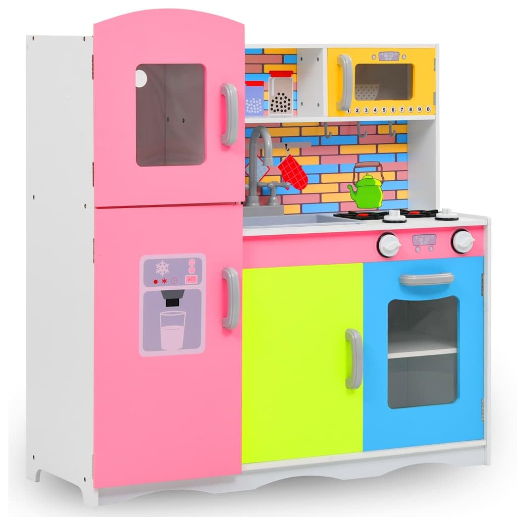 Mangloder Kinderspielküche MDF 80 x 30 x 85 cm Mehrfarbig mit Kühlschrank Herd Mikrowelle Spüle und