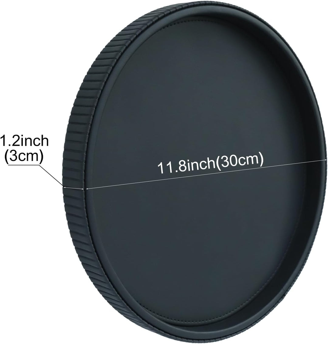 HofferRuffer Round Serving Tray, Leather Decorative Tray 30cm,Black Schwarz, Schwarz