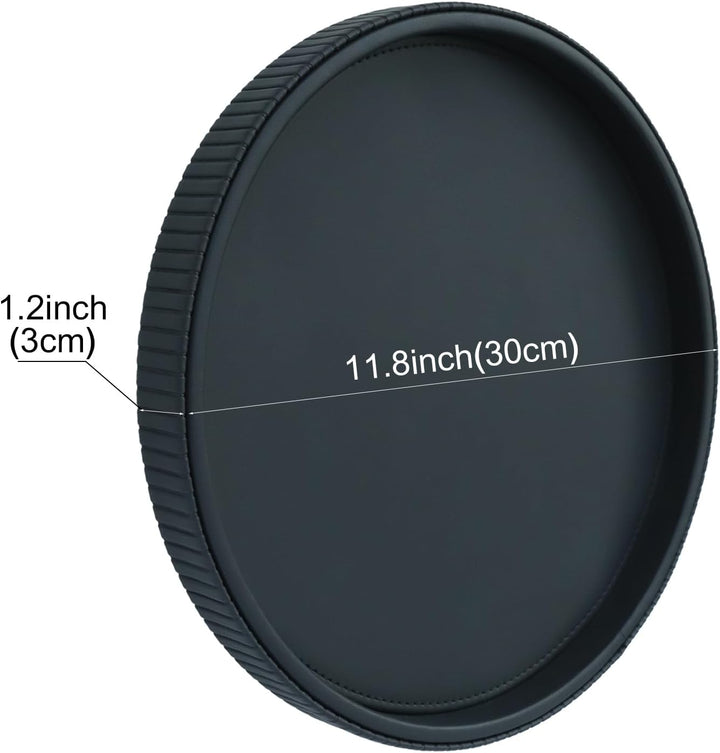HofferRuffer Round Serving Tray, Leather Decorative Tray 30cm,Black Schwarz, Schwarz