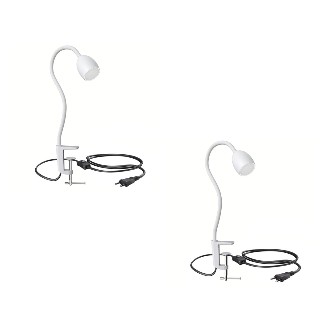 ledscom.de GU10 Klemmlampe KLUK mit Schwanenhals, weiss inkl. GU10, warm-weiss, 4,914W, je 450lm, 2