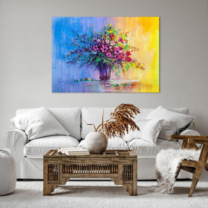 ARTTOR Bilder auf Leinwand 100x70cm Leinwandbild mit Rahmen Blumen Vase Gross Wanddeko Bild Schlafzi
