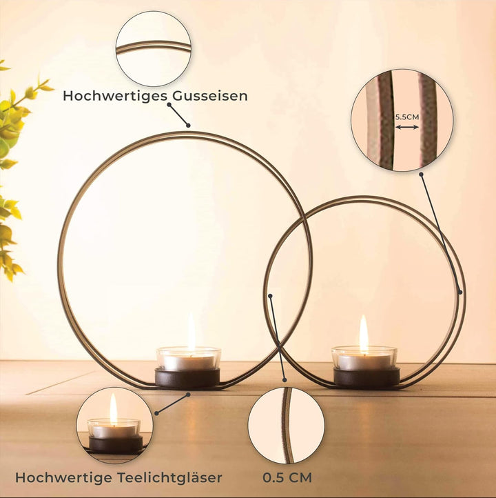 CeleBig® Kerzenständer 2er Set | Teelichthalter Schwarz | Kerzenständer Schwarz | Kerzenhalter mit W