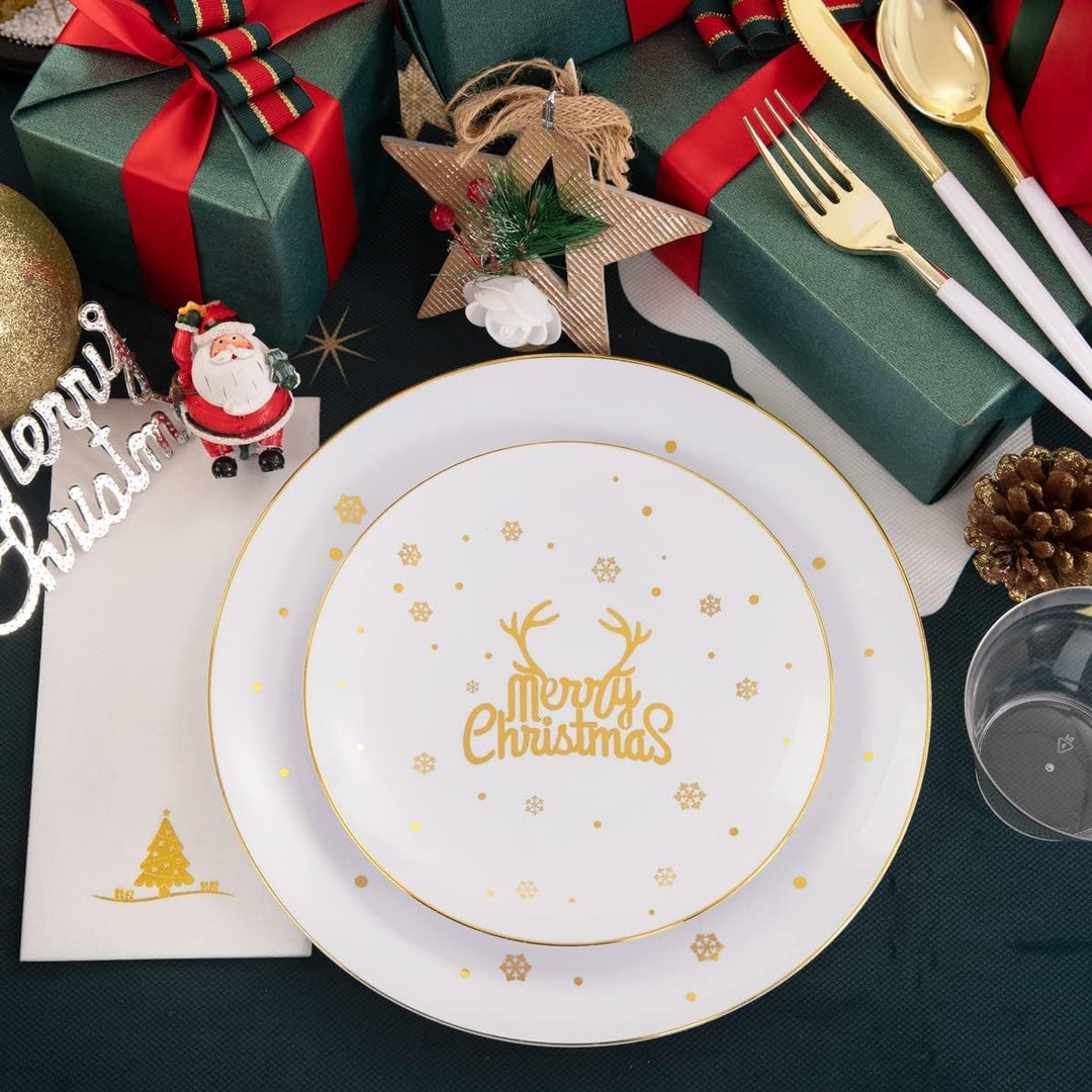 KAHEIGN 175Pcs Mehrweg Weihnachtsgeschirr Set für 25 Personen, Wiederverwendbares Weihnachten Geschi