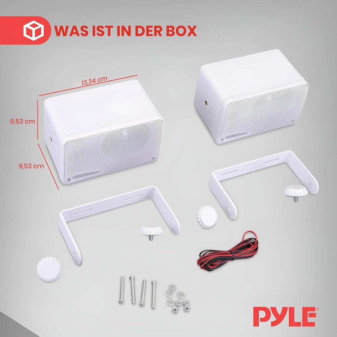Pyle Wasserdichte Lautsprecher 3.5-Zoll-200-Watt 3-Wege Wetterfeste Mini Box, Weiss, PLMR24, Weiss