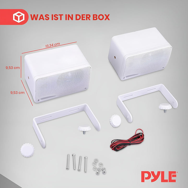 Pyle Wasserdichte Lautsprecher 3.5-Zoll-200-Watt 3-Wege Wetterfeste Mini Box, Weiss, PLMR24, Weiss