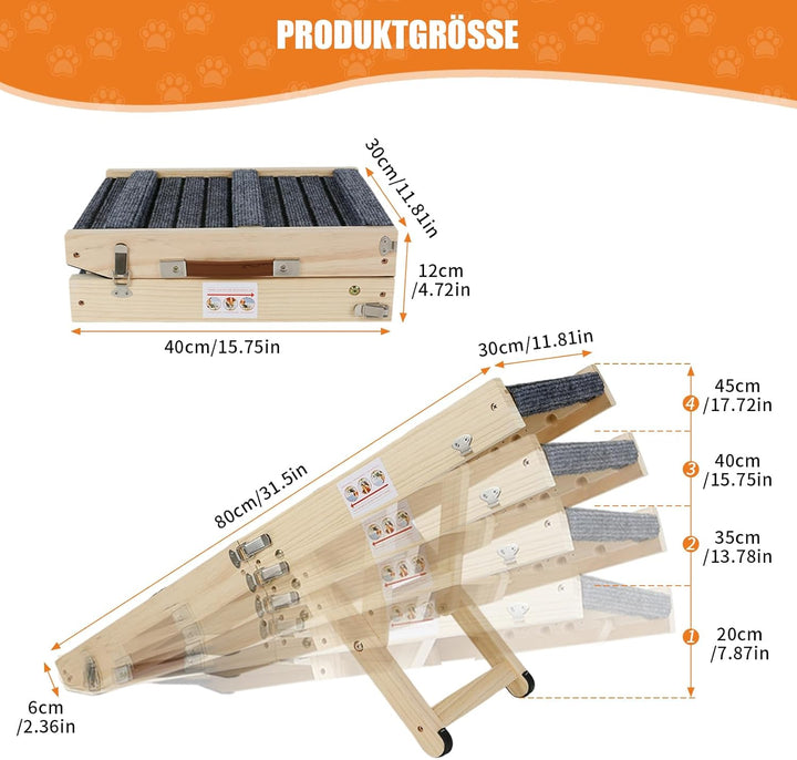 Hunderampe 80cm, Katzenrampe, Hundrampe Auto Klappbar, Höhenverstellbar Hundetreppe, Hunderampe Bett