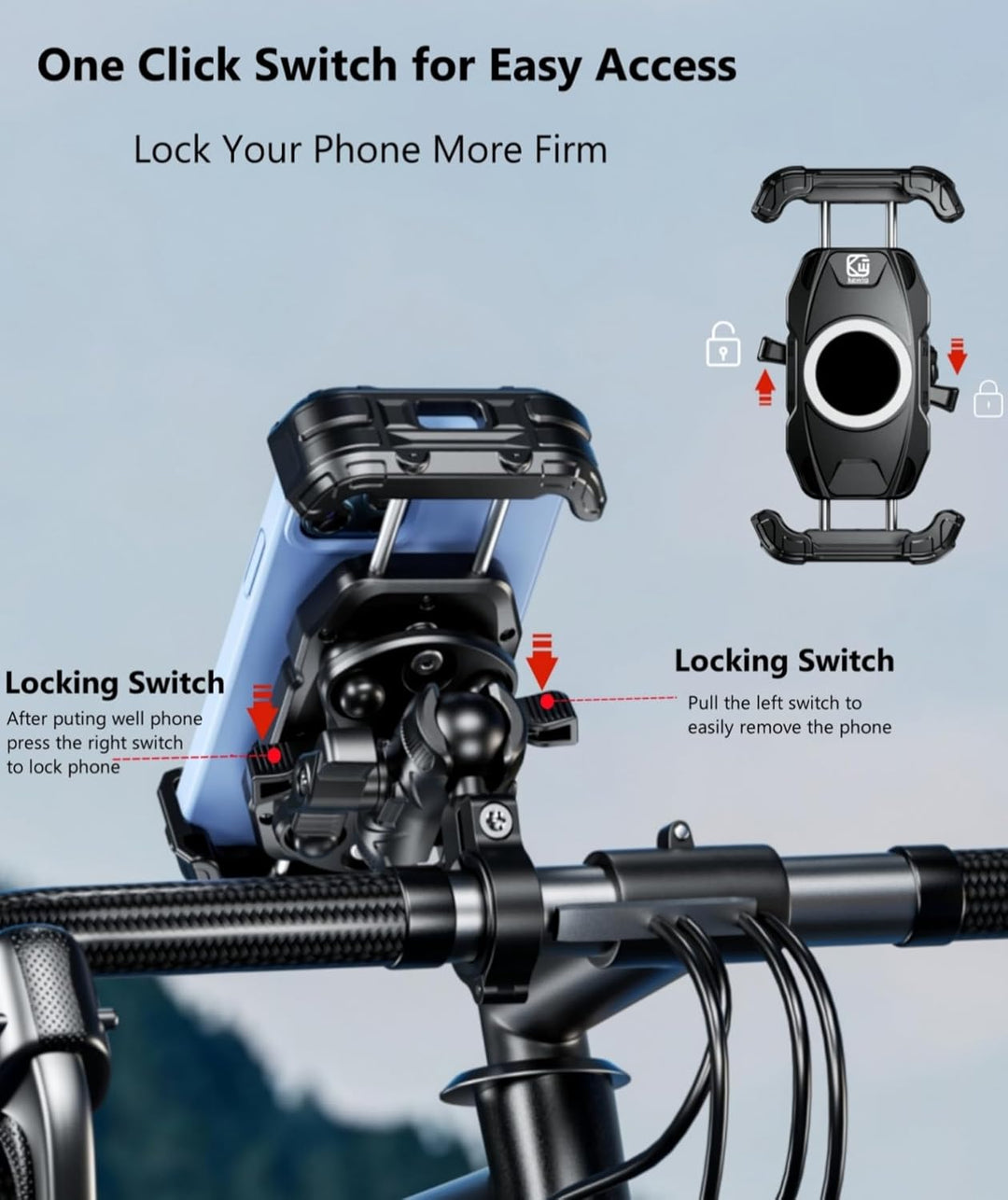 Kewig Motorrad-Handyhalterung mit Vibrationsdämpfer und Hochgeschwindigkeits-Sicherheitsverriegelung