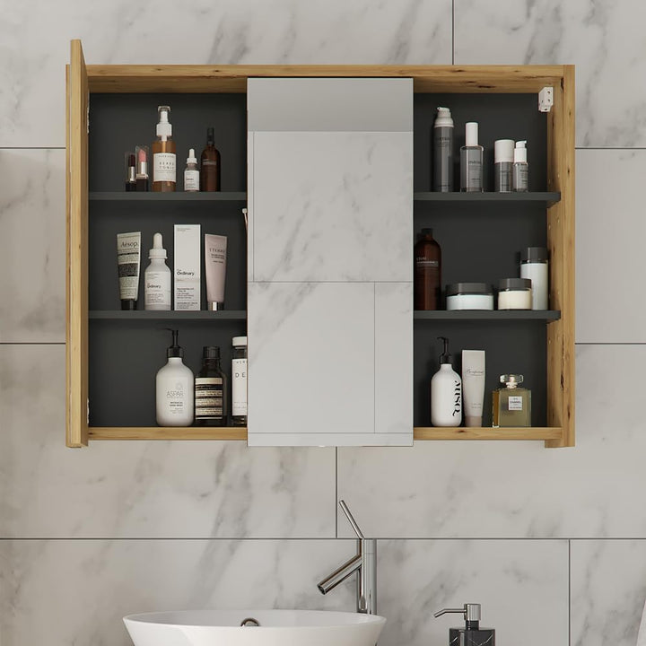 Vicco Bad Spiegelschrank Viola, Anthrazit/Eiche, 100 x 75 cm