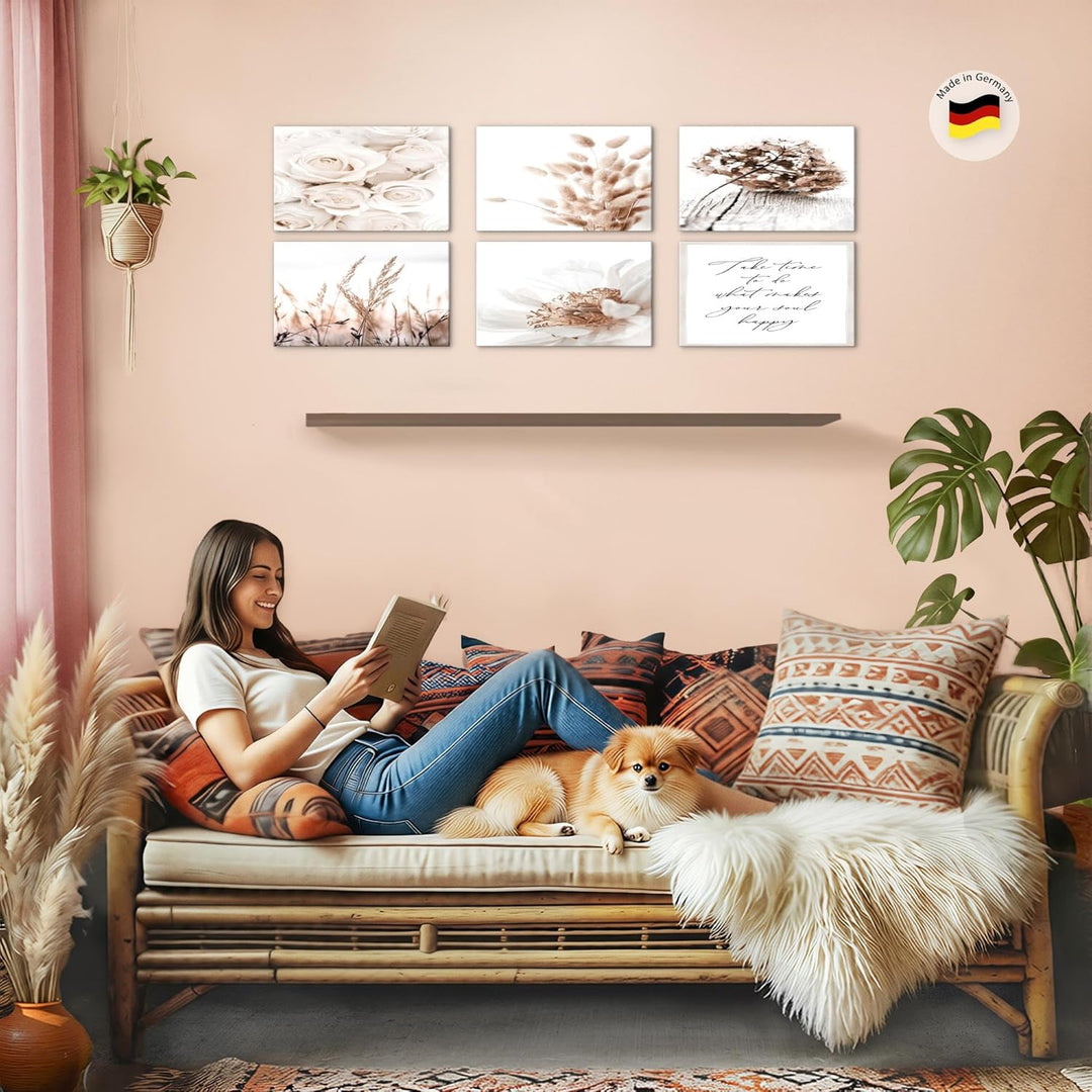 Novart Wandbilder Set - KOMPLETT AUFHÄNGFERTIG - - Moderne Bilder Boho Blumen Wohnzimmer Schlafzimme