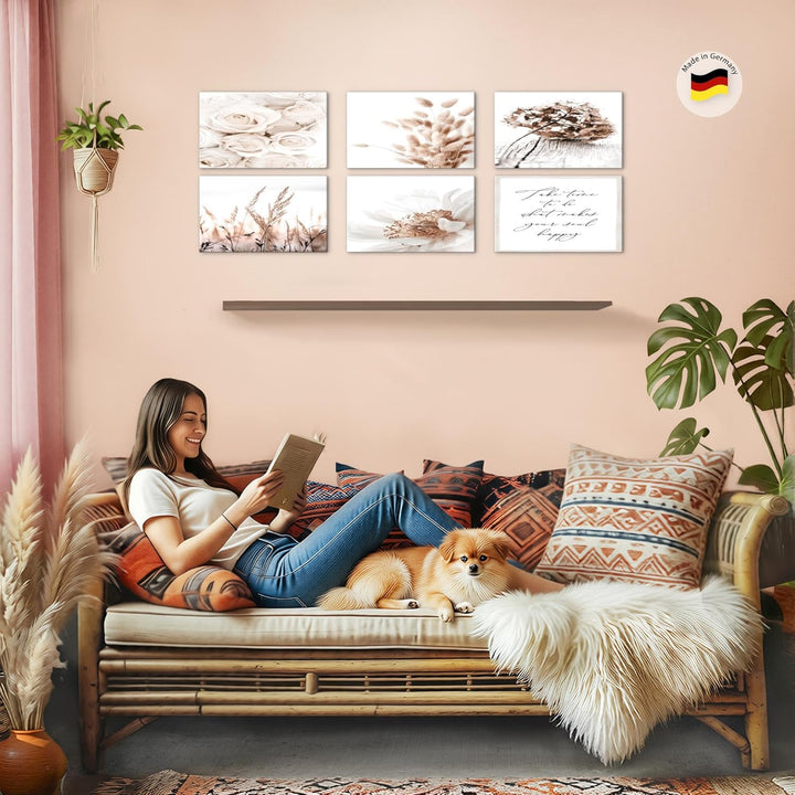 Novart Wandbilder Set - KOMPLETT AUFHÄNGFERTIG - - Moderne Bilder Boho Blumen Wohnzimmer Schlafzimme