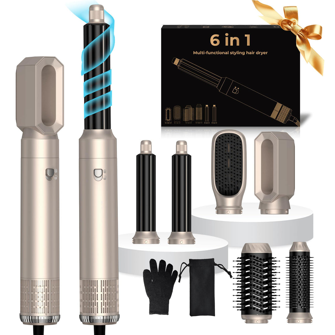 6 in 1 Airstyler 1000w Rundbürstenföhn Haartrockner,Air Lockenstab mit Luft, 3 Temperaturregelung, F