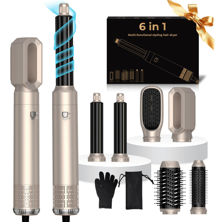 6 in 1 Airstyler 1000w Rundbürstenföhn Haartrockner,Air Lockenstab mit Luft, 3 Temperaturregelung, F