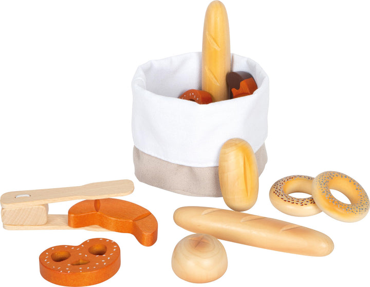 small foot Brotkorb-Set "fresh" aus Holz, mit Backzange, Zubehör für Kinderküche und Kaufladen, ab 3