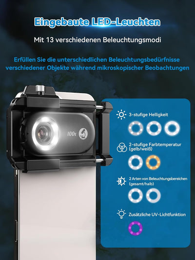 APEXEL 100X Mini-mikroskop für Smartphone-Kamera,Handy mikroskop für Smartphone,Explore Micworld wit