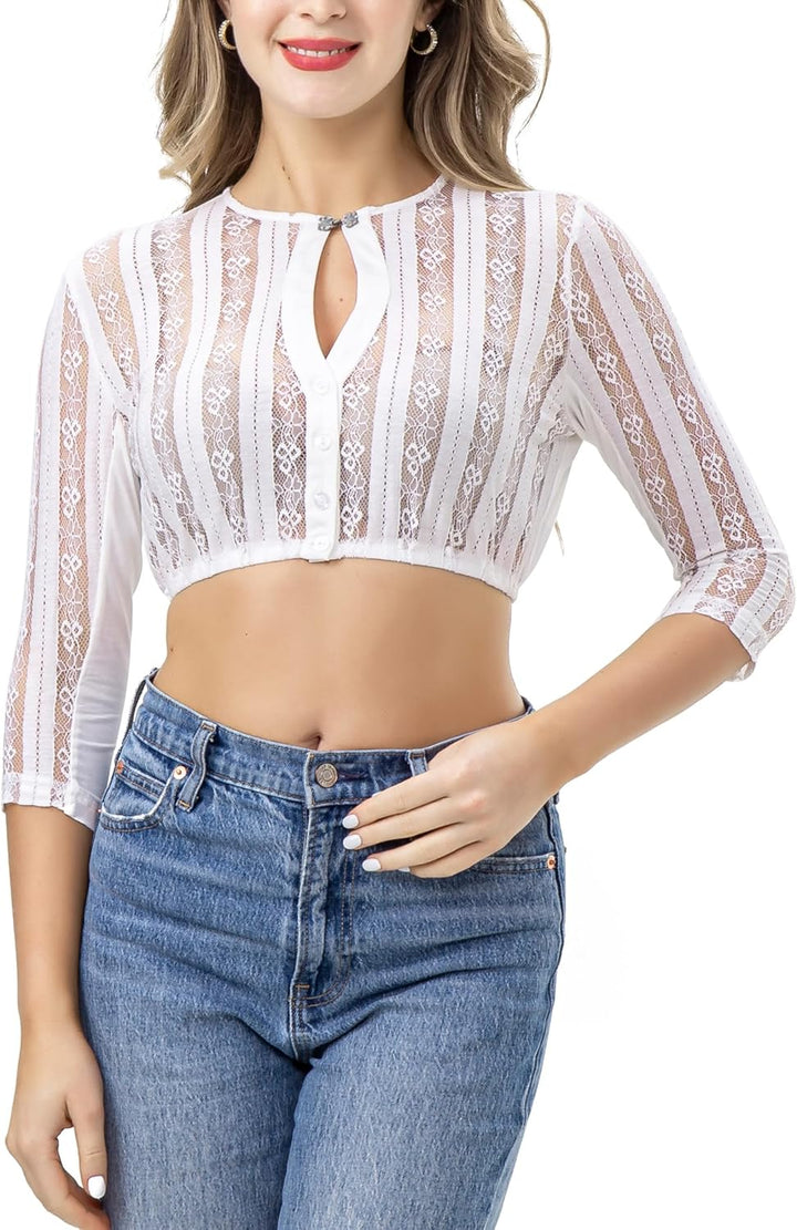 Kelliar Dirndlbluse Damen Creme-Weiss f. Oktoberfest Trachten Blusen Langarm Grösse 32-48 32 Jb24, 3