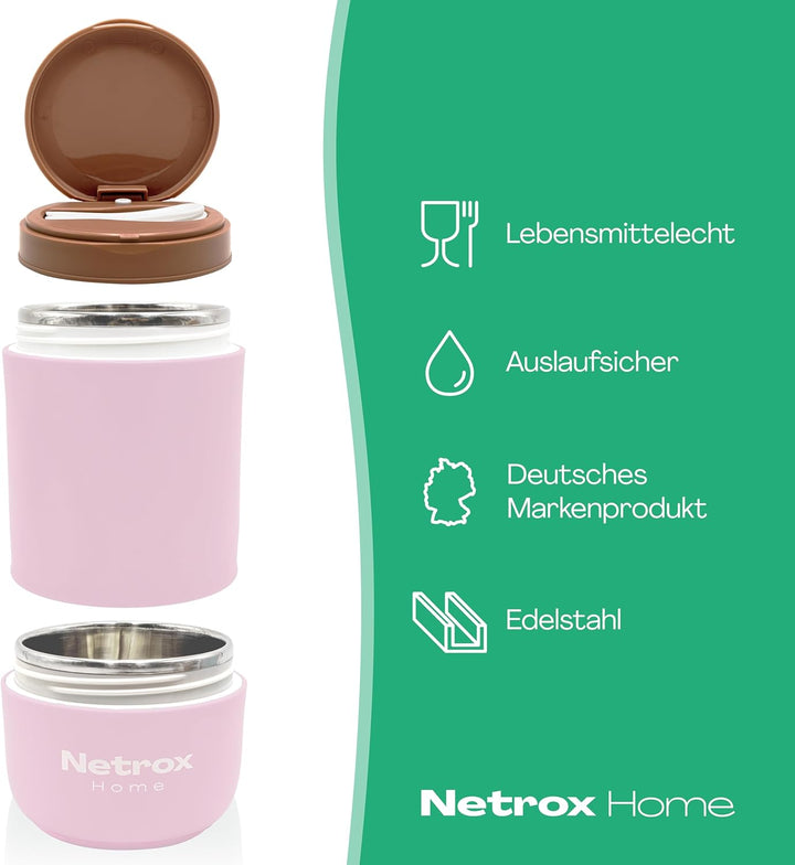 NetroxHome - Müslibecher To Go mit Löffel, Auslaufsicherer Joghurtbecher aus Edelstahl, Lunchbox, Mü
